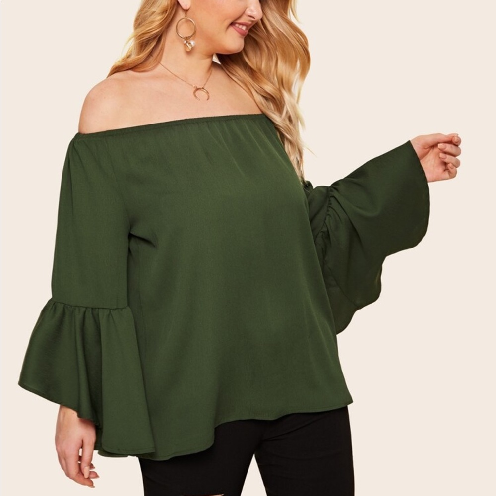 Off Shoulder Flounce Sleeve Blouse